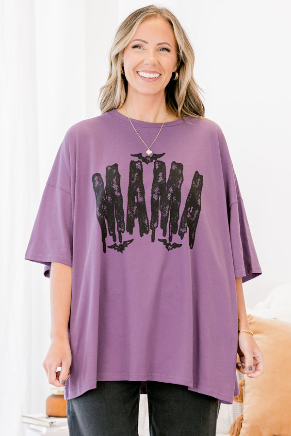 Chic Soul plus size clothing, purple half sleeve oversized boyfriend tee with 