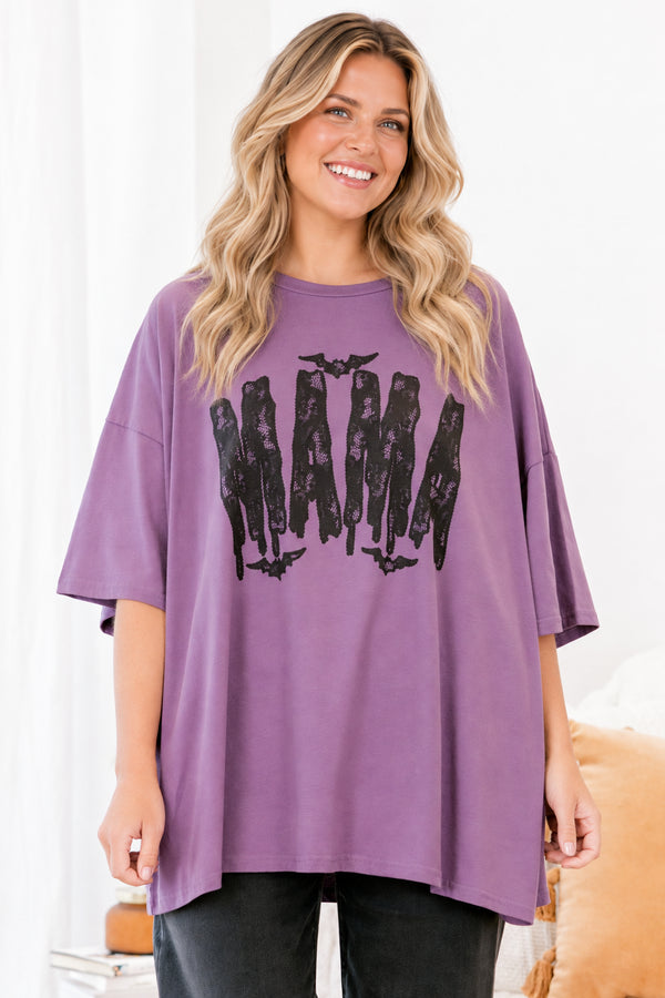 Chic Soul plus size clothing, purple half sleeve oversized boyfriend tee with 