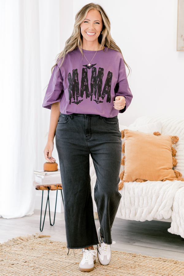 Chic Soul plus size clothing, purple half sleeve oversized boyfriend tee with 