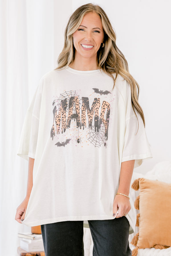 Chic Soul plus size clothing, Ivory boyfriend half sleeve tee with 