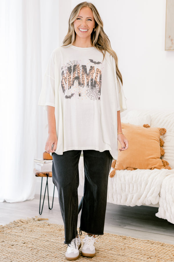 Chic Soul plus size clothing, Ivory boyfriend half sleeve tee with 