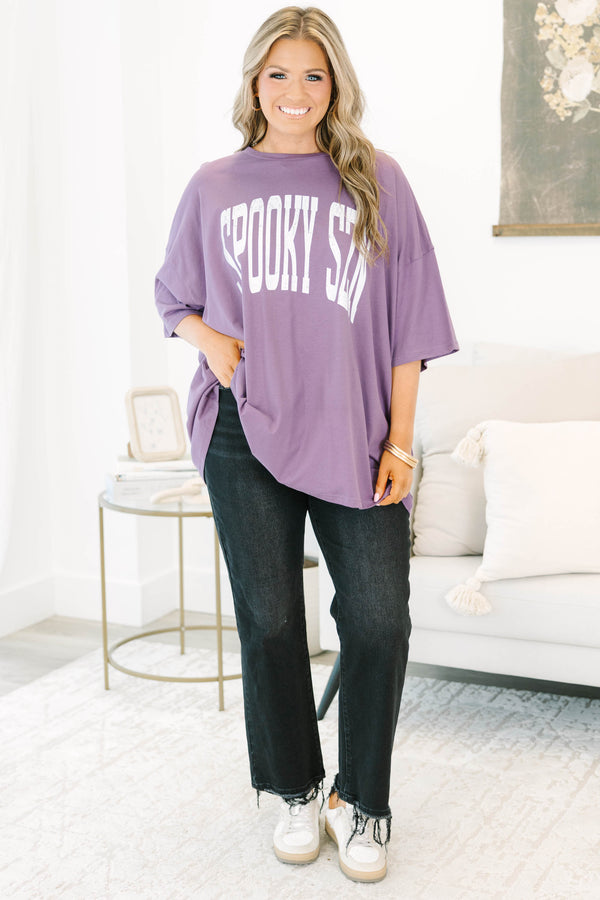 Plus Size lilac gray oversized boyfriend tee with white 