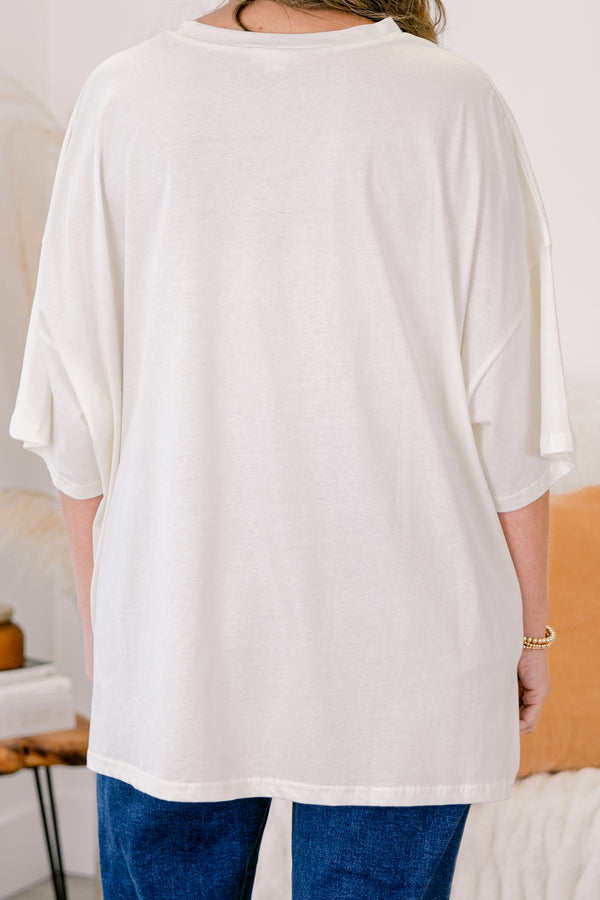 Chic Soul plus size clothing, ivory boyfriend tee with sketch style halloween patterns 