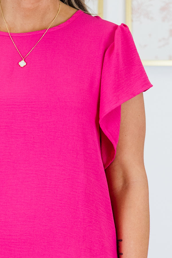 Chic Soul plus size clothing, hot pink short bell sleeve dress