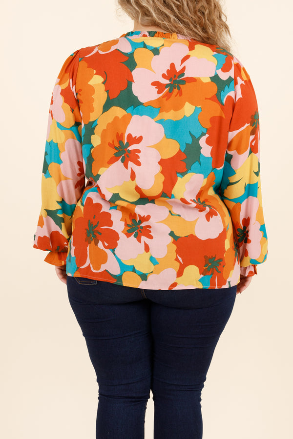 Chic Soul plus size clothing, multicolor floral pattern flowy blouse with bubble sleeves