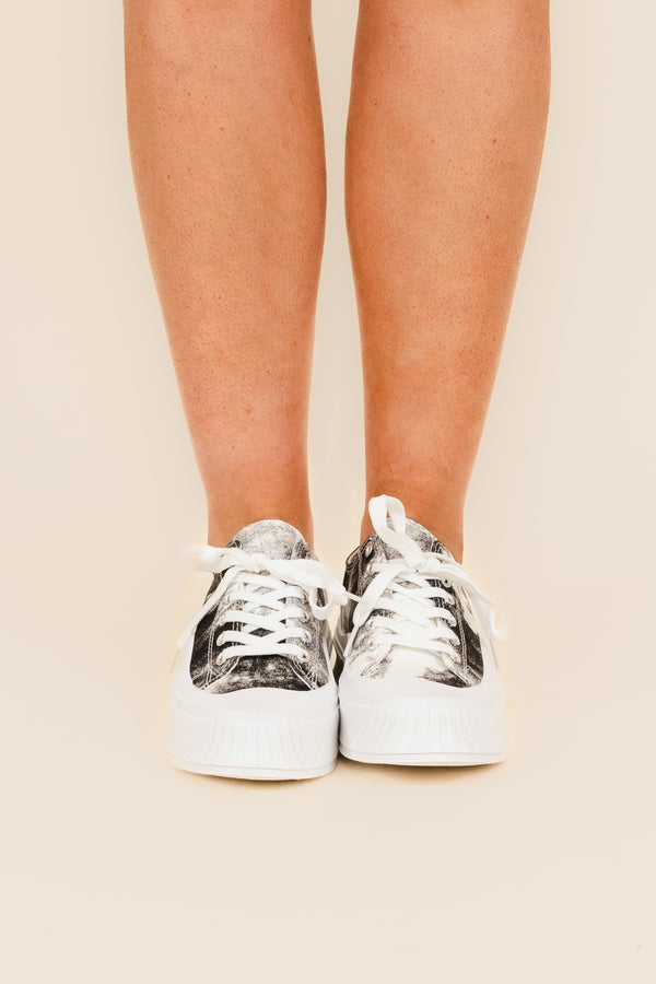 Chic Soul plus size clothing, black and white acid wash platform sneakers