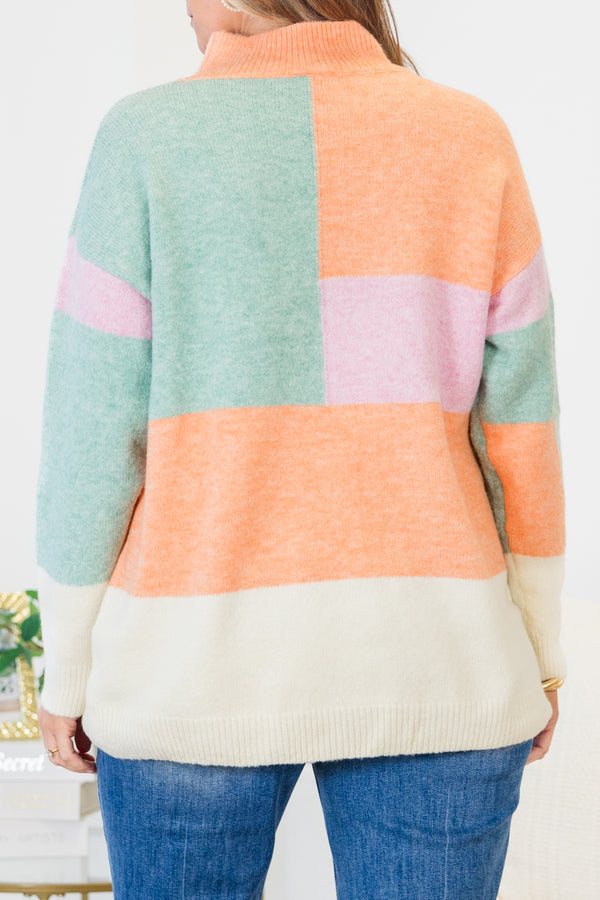 Chic Soul plus size clothing, mock neck multi-colored geometric patterned knit sweater
