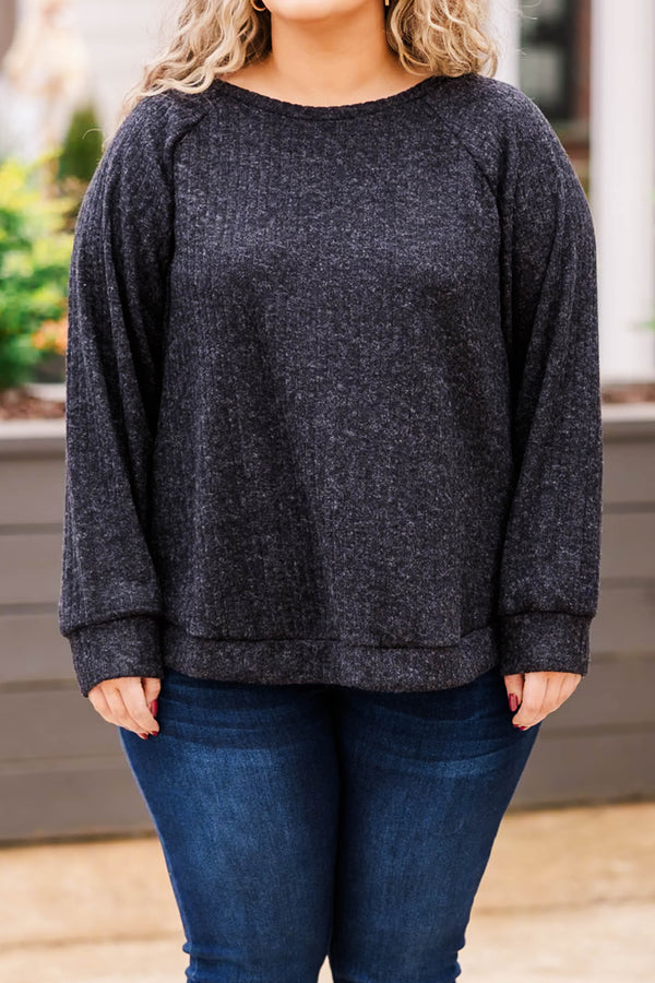 Chic Soul plus size clothing, black textured long sleeve top