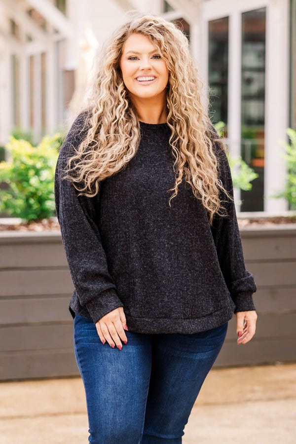 Chic Soul plus size clothing, black textured long sleeve top