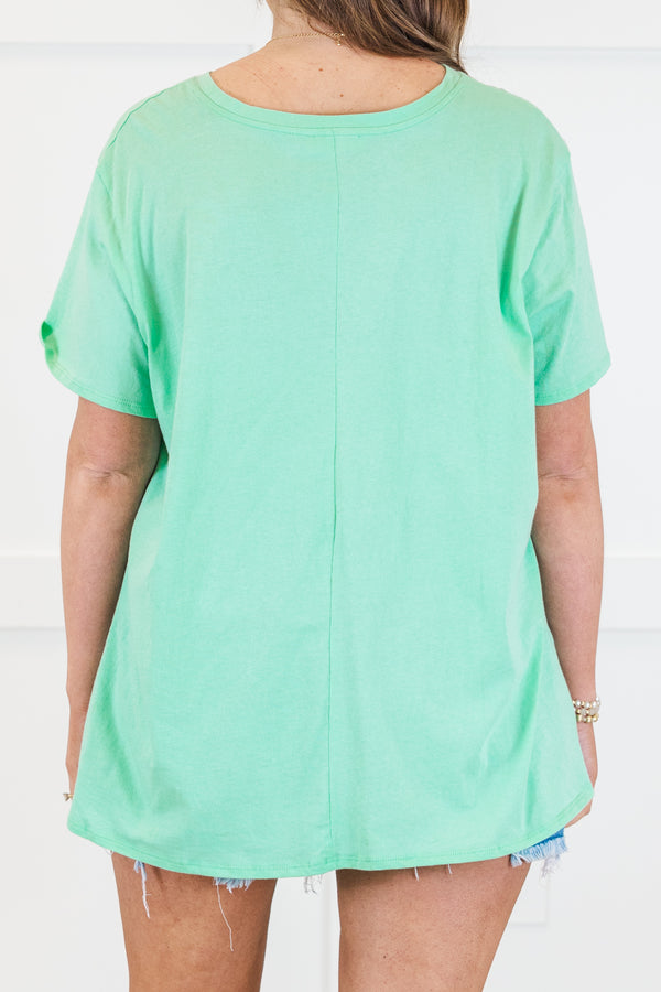 Plus Size mint green short-sleeve crew neck cotton tee with a relaxed fit.