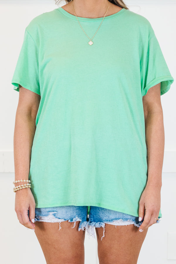 Plus Size mint green short-sleeve crew neck cotton tee with a relaxed fit.