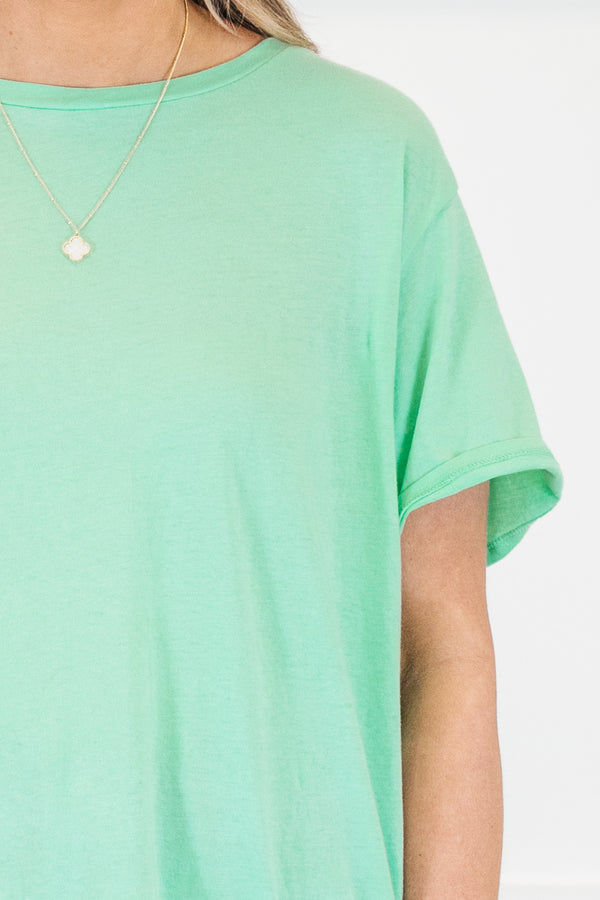 Plus Size mint green short-sleeve crew neck cotton tee with a relaxed fit.