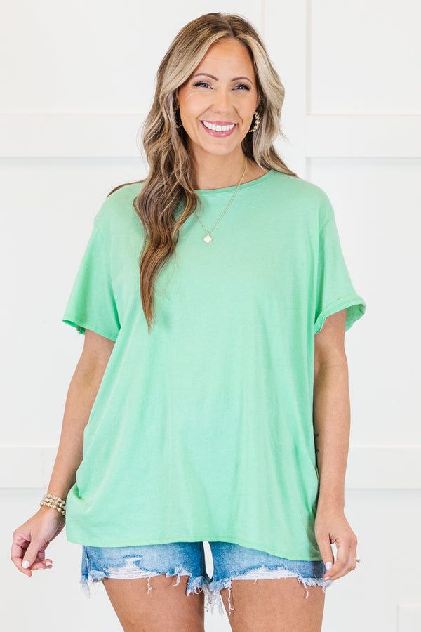 Plus Size mint green short-sleeve crew neck cotton tee with a relaxed fit.