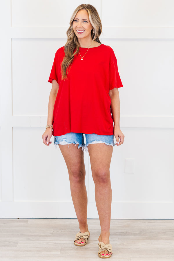 Plus Size ruby red 100% cotton short sleeve tee with a classic crew neck and relaxed fit.