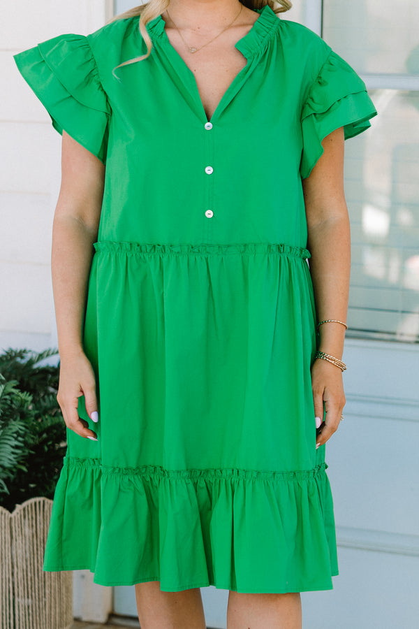 Chic Soul plus size clothing, green short sleeve short dress with three buttons