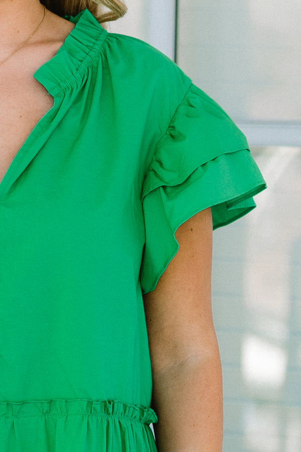 Chic Soul plus size clothing, green short sleeve short dress with three buttons