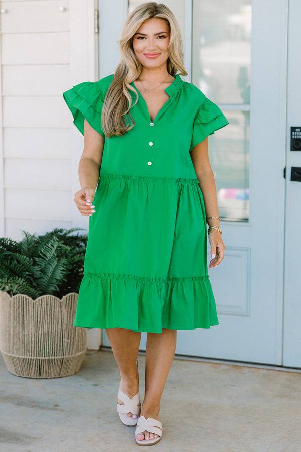 Chic Soul plus size clothing, green short sleeve short dress with three buttons