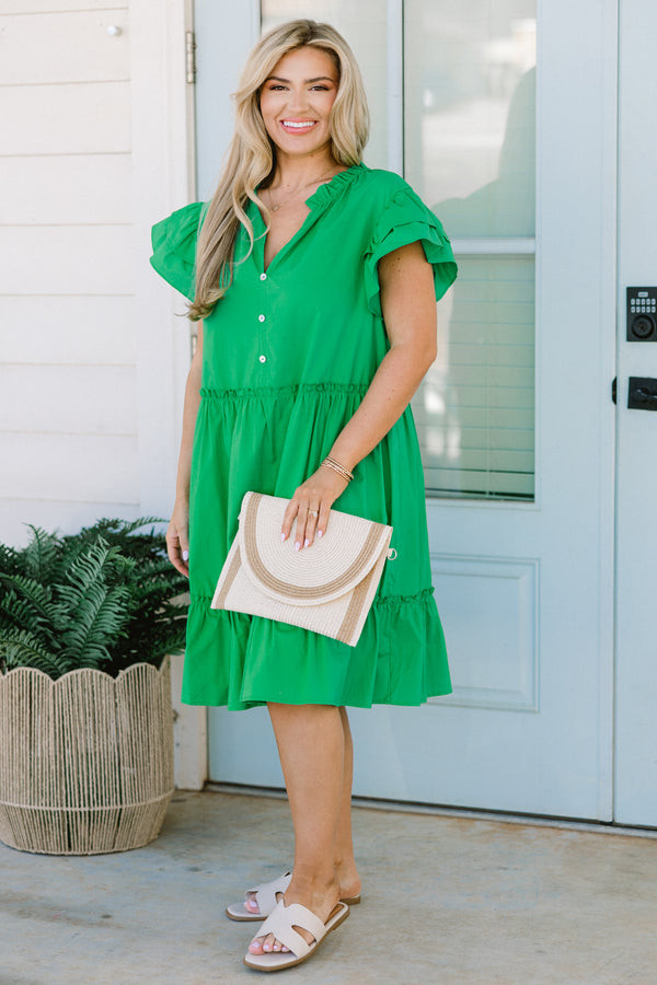 Chic Soul plus size clothing, green short sleeve short dress with three buttons