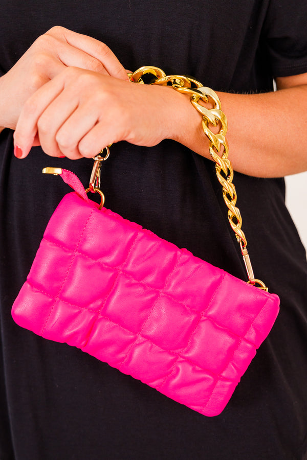 Chic Soul plus size clothing, hot pink puffy handbag with thick gold chain