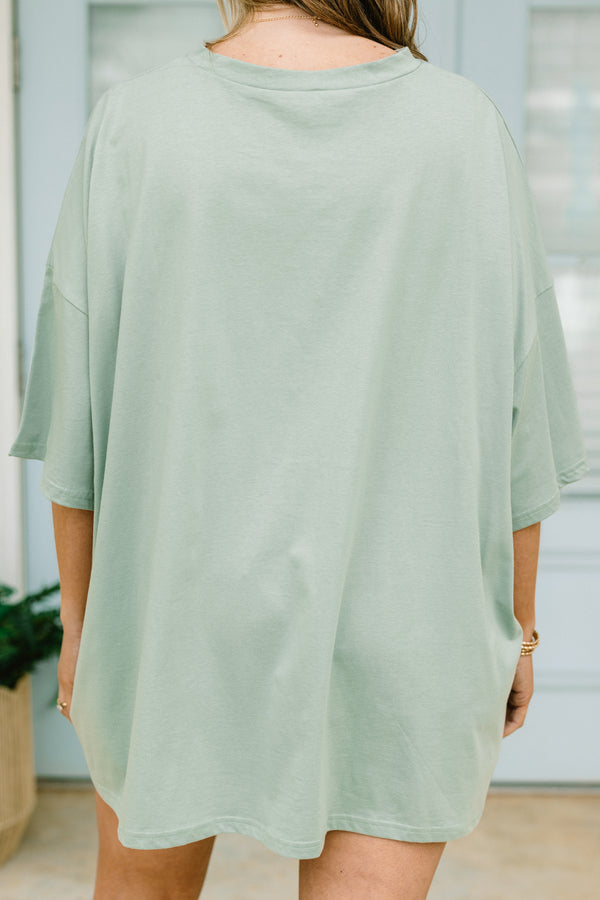 Chic Soul plus size clothing, light sage short sleeve boyfriend tee with round neckline with 