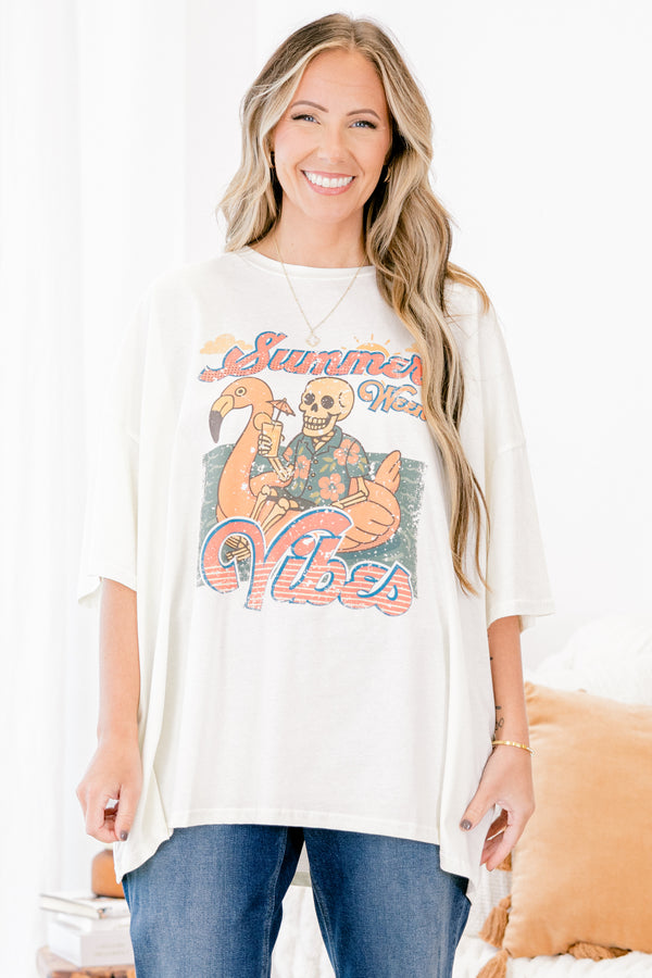 Chic Soul plus size clothing, ivory short sleeve graphic tee with the saying 