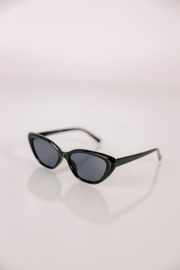 Chic Soul plus size clothing, black slight cat eye sunglasses with opaque lenses
