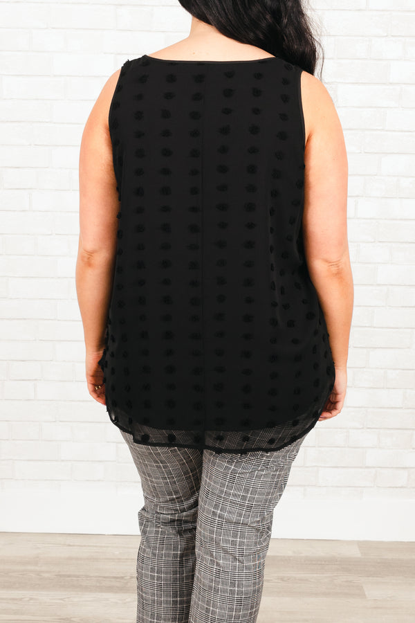 Chic Soul plus size clothing, black swiss dotted tank