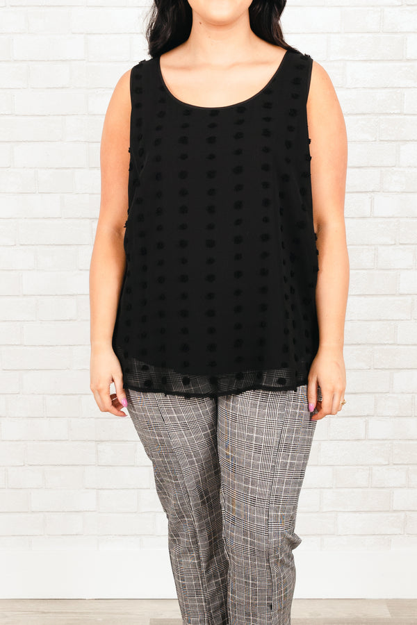 Chic Soul plus size clothing, black swiss dotted tank