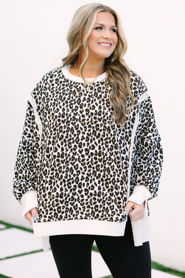 Chic Soul plus size clothing, white and black long sleeve crewneck oversized pullover