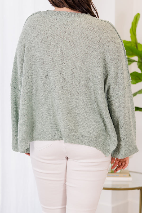 Chic Soul plus size clothing, mint sage long-sleeve pullover 