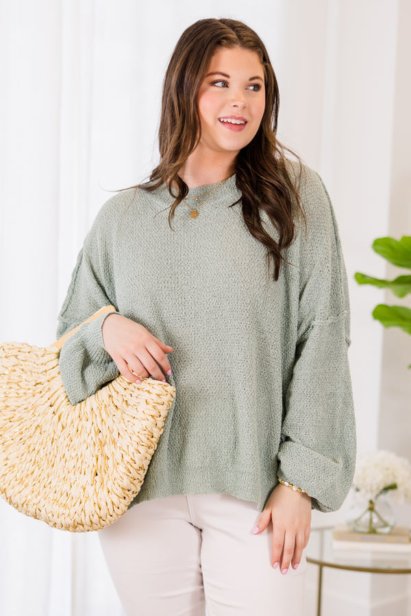 Chic Soul plus size clothing, mint sage long-sleeve pullover 