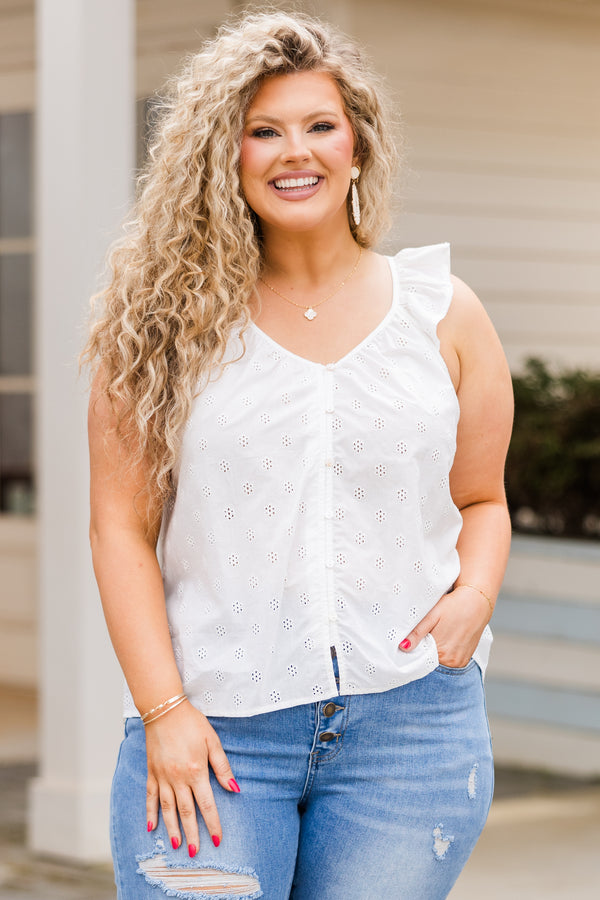 Chic Soul plus size clothing, white ruffle sleeve tank top