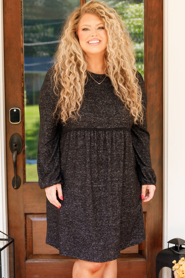 Chic Soul plus size clothing, black colored short dress with seam at ribcage