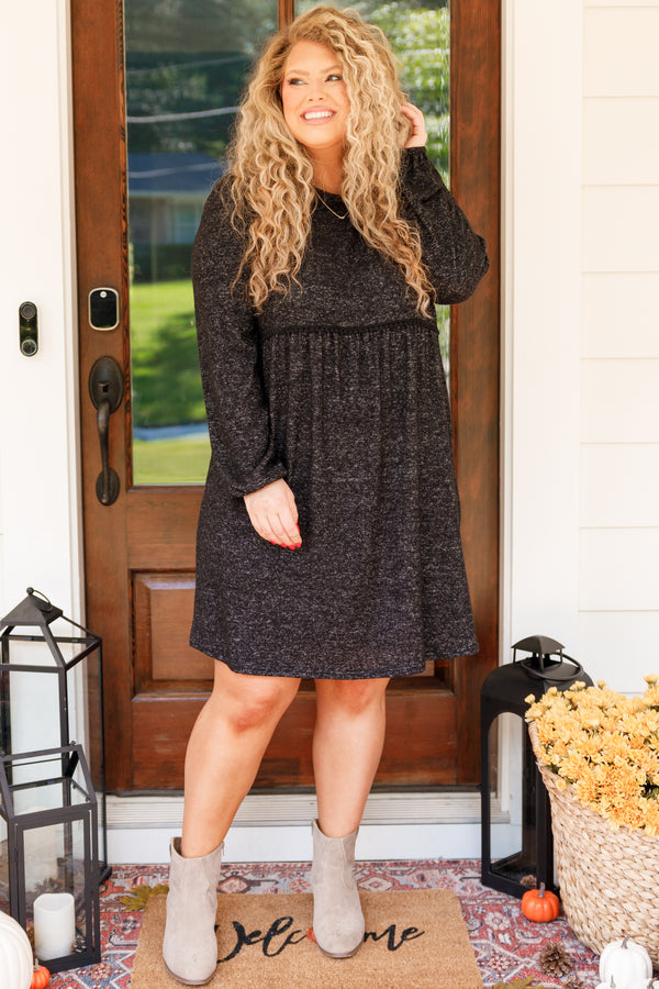 Chic Soul plus size clothing, black colored short dress with seam at ribcage