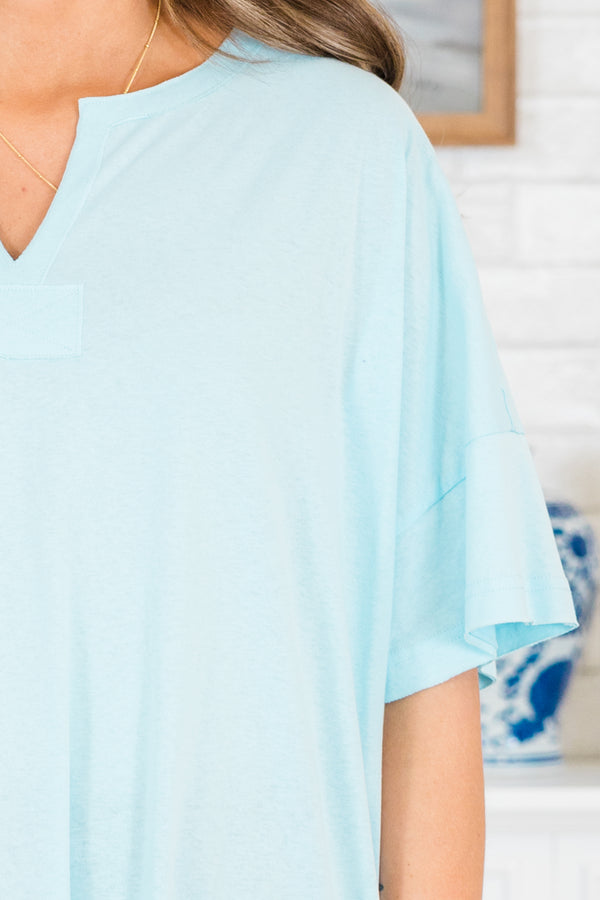 Chic Soul plus size clothing, short-sleeve blue solid v-neckline top