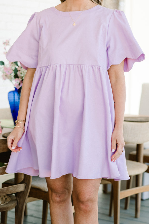Chic Soul plus size clothing, Lilac casual dress with short sleeves and scallop details at the end of the sleeves