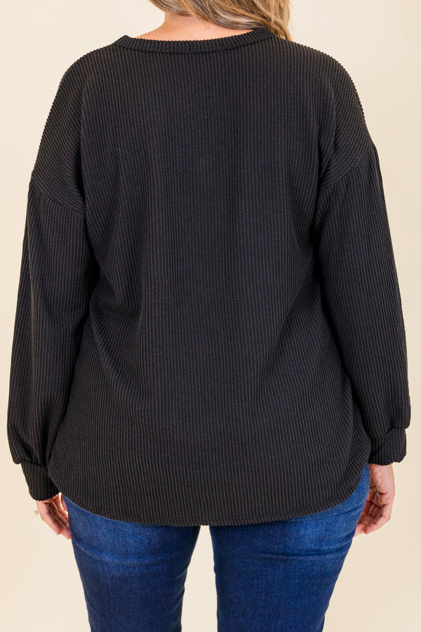Chic Soul plus size clothing, black ribbed long sleeve pullover with sequin orange pumpkin jack-o-lantern detail