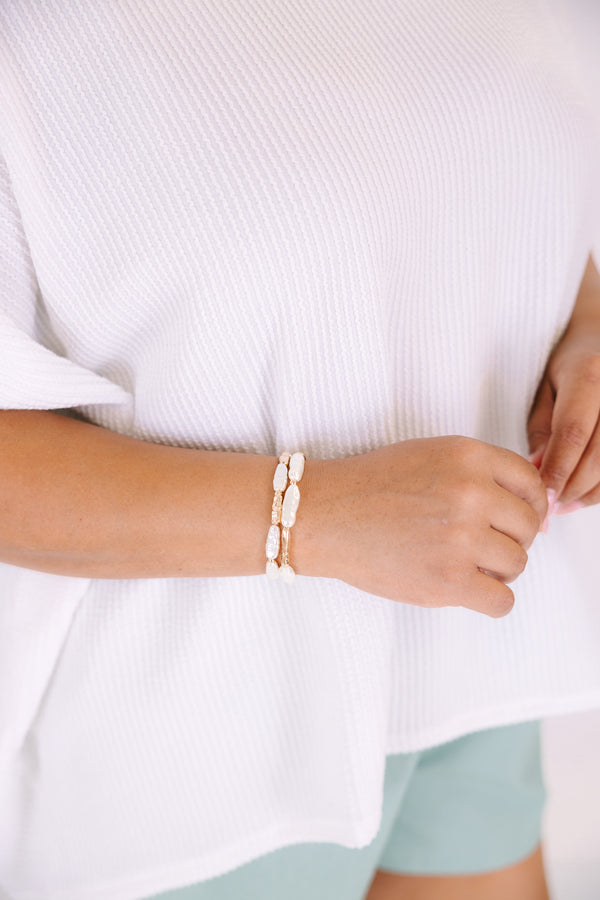 Chic Soul plus size clothing, gold and pearl stretch bracelet set