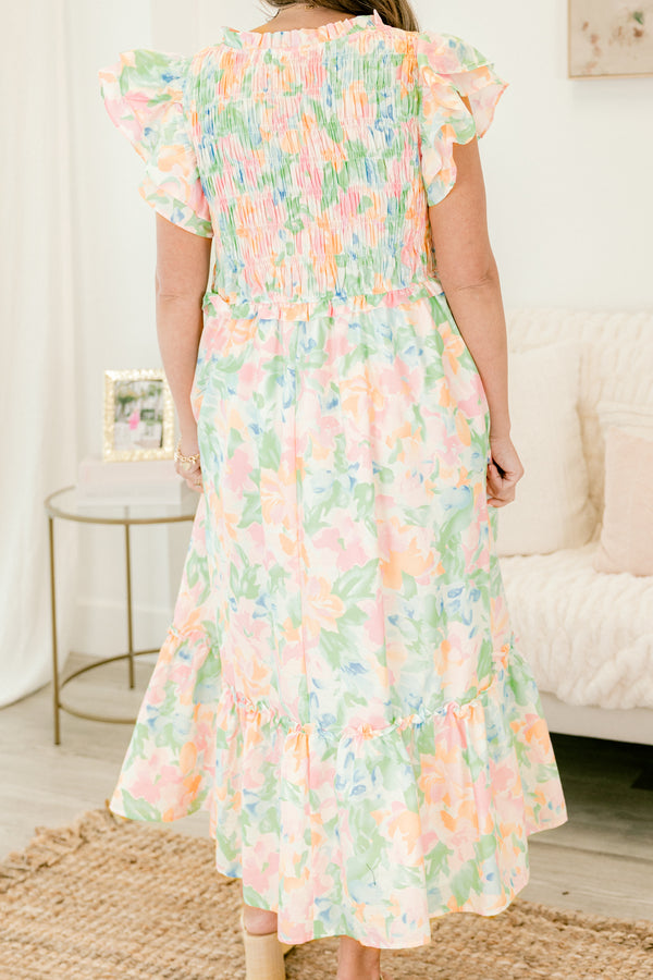 Chic Soul plus size clothing, watercolor maxi dress with a floral pattern and flutter sleeves 