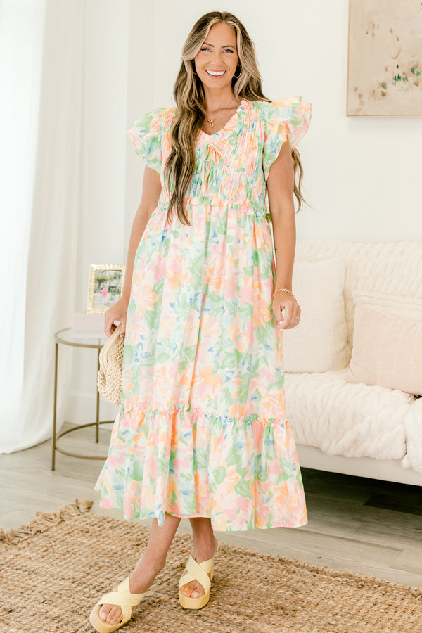 Chic Soul plus size clothing, watercolor maxi dress with a floral pattern and flutter sleeves 