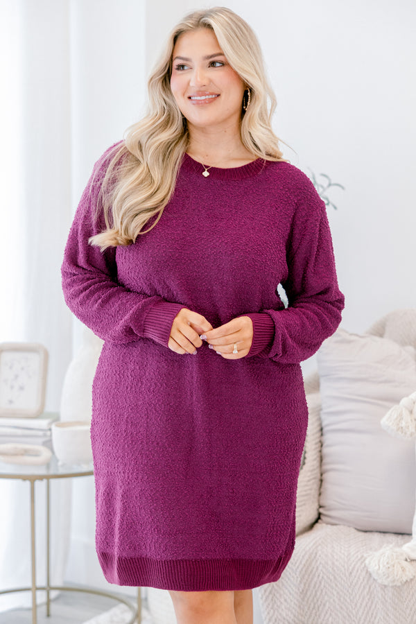 Chic Soul plus size clothing, magenta purple long sleeve short sweater dress