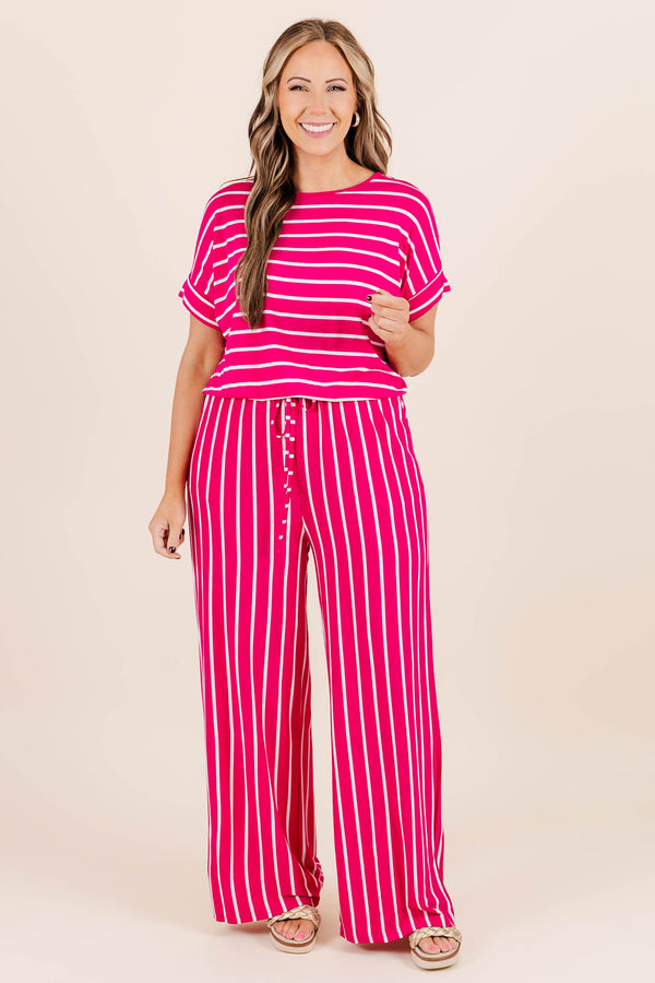 Chic Soul plus size clothing, wine-ivory striped jumpsuit with tie at waist and short sleeves