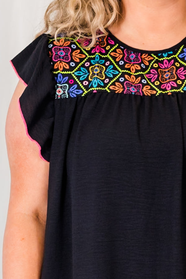 Chic Soul plus size clothing, black short dress with flutter sleeves and crochet neckline