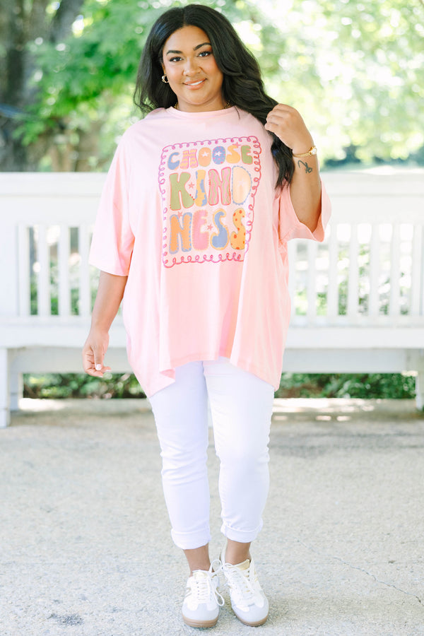 Plus Size dark pink oversized boyfriend tee with a colorful Choose Kindness graphic and crew neck.