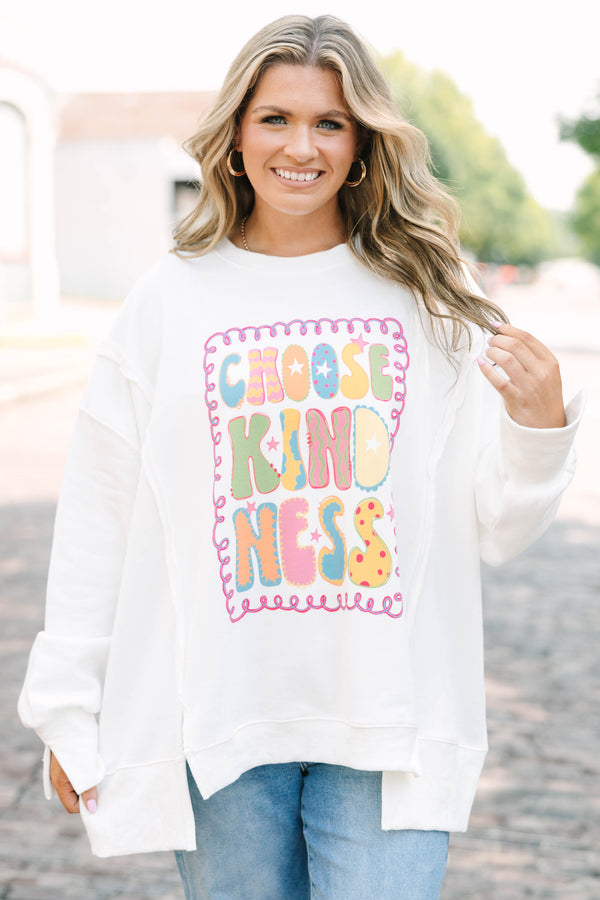 Plus Size ivory crew neck sweatshirt with a colorful 