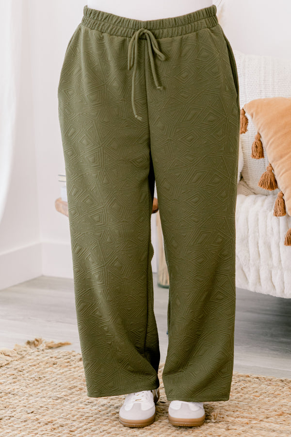 Chic Soul plus size clothing, green pants with a geometric pattern and a draw string waistband 