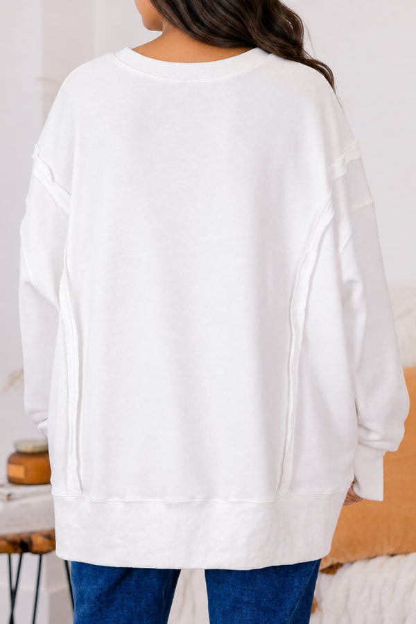 Chic Soul plus size clothing, ivory oversized crewneck with 