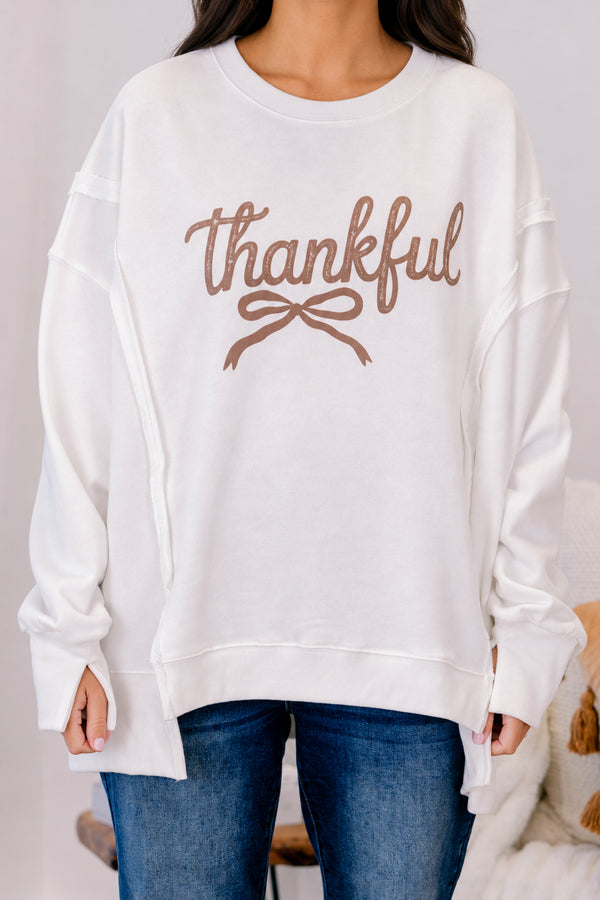 Chic Soul plus size clothing, ivory oversized crewneck with 