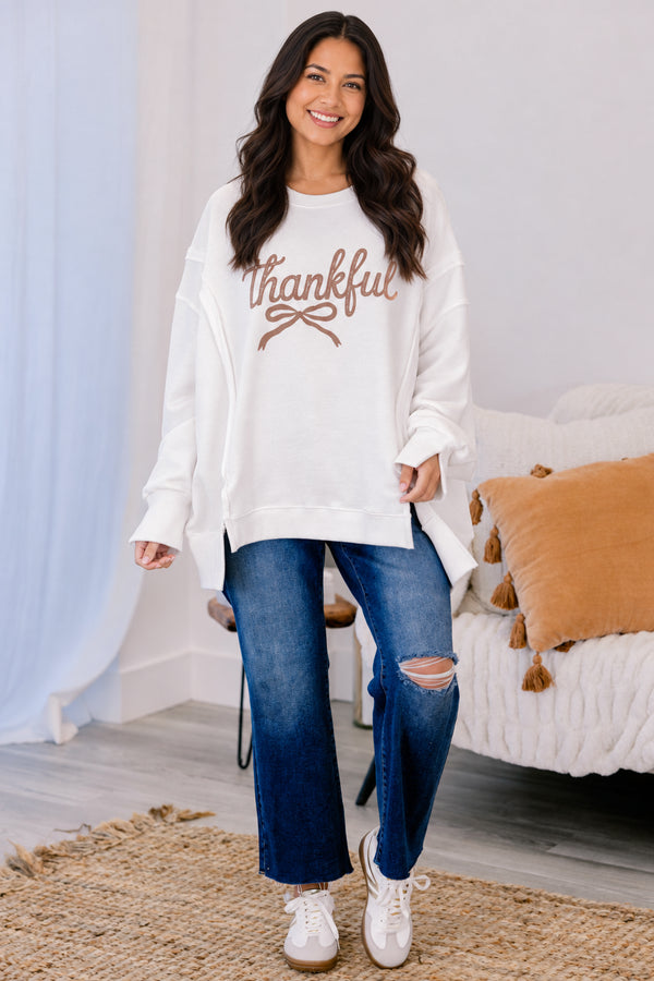 Chic Soul plus size clothing, ivory oversized crewneck with 