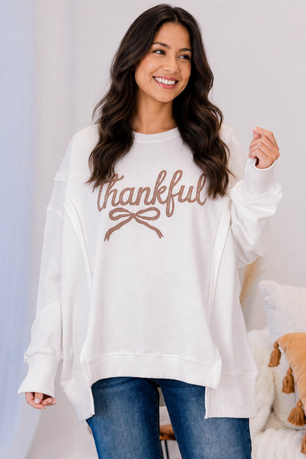 Chic Soul plus size clothing, ivory oversized crewneck with 